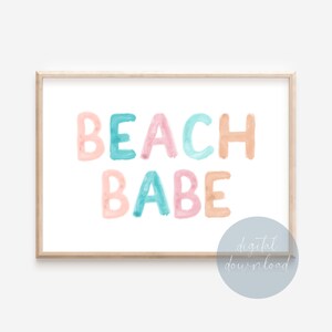 Colorful Beach Babe Nautical Nursery Wall Art Print Digital | Kids Bedroom Decor | Beach Nursery Decor | Surfer Decor | Beach Home Decor