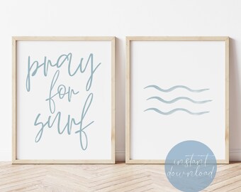 Pray for Surf Wall Art Printable, Nursery Wall Prints, Nursery Decor, Nursery Digital Download, Nautical Nursery Wall Art, Set of Two Prints