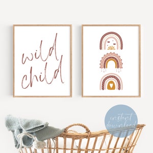 Wild Child Boho Nursery Wall Art Print | Boho Kids Room Decor | Boho Playroom Decor | Boho Wall Art | Butterflies Print | Set of Two Prints