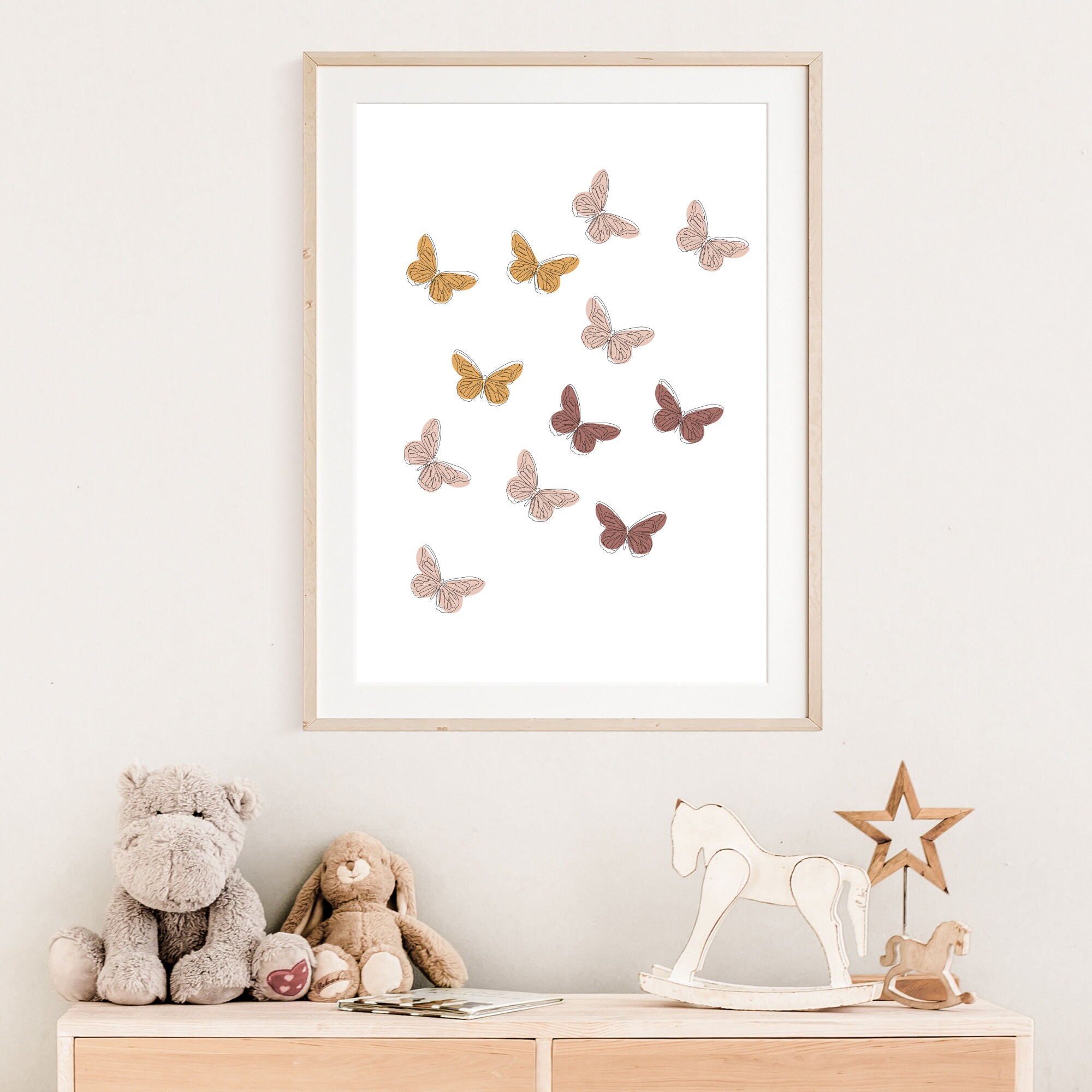Boho Butterflies Line Art Nursery Wall Art Print Boho Kids | Etsy