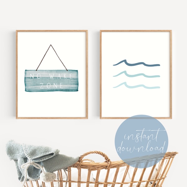 No Wake Zone Waves Print Digital Download | Surf Nursery Decor | Beachy Nursery Decor | Nautical Nursery Decor | Coastal Nursery Decor