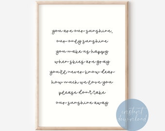 You Are Our Sunshine Quote Print Digital Download, Nursery Wall Art, Kids Bedroom Decor, Nursery Decor, Minimalism, Nursery Rhyme Print