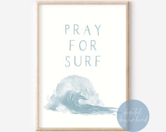 Pray for Surf Wall Art Printable, Nursery Wall Prints, Nursery Decor, Nursery Digital Download, Nautical Nursery, Nautical Nursery Wall Art