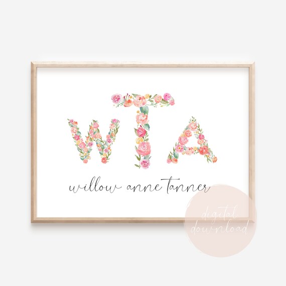 Personalized Floral Monogram Wall Art Pink Floral Nursery Etsy