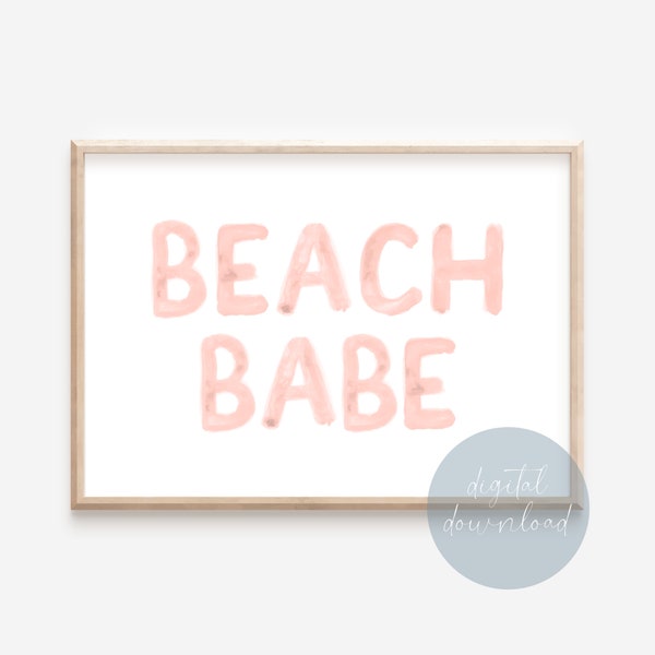 Beach Babe Nautical Nursery Wall Art Print Digital Download | Kids Bedroom Decor | Beach Nursery Decor | Surfer Decor | Beach Home | Peach