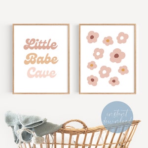 Little Babe Cave Boho Nursery Wall Art | Boho Kids Room | Boho Playroom Decor | Boho Wall Art | Nursery Set of Boho Prints | Flowers