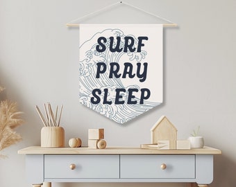 Surf Pray Sleep Pennant, Nautical Nursery Decor, Coastal Nursery, Surf Nursery, Kid Room Wall Art, Playroom, Surf Wall Art, Nursery Decor