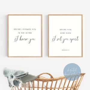 Before I Formed You In the Womb Quote Nursery Wall Art Print |  Jeremiah 1:5 Print | Bible Verse Decor | Nursery Printable Set of 2