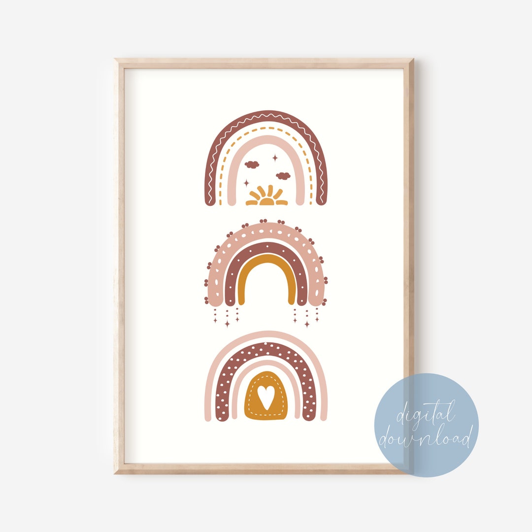 Rainbow Boho Nursery Wall Art Print | Boho Kids Room Decor | Boho ...