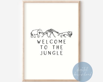 Welcome To The Jungle Safari Animal Nursery Wall Art | Jungle Nursery Printable | Jungle Animals Print | Wild One Print