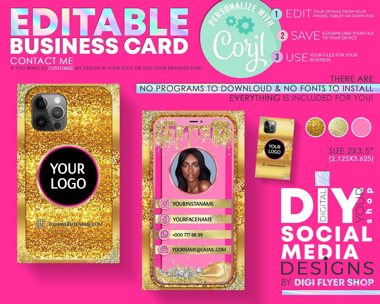 Editable cell phone business card template Boutique Branding Etsy