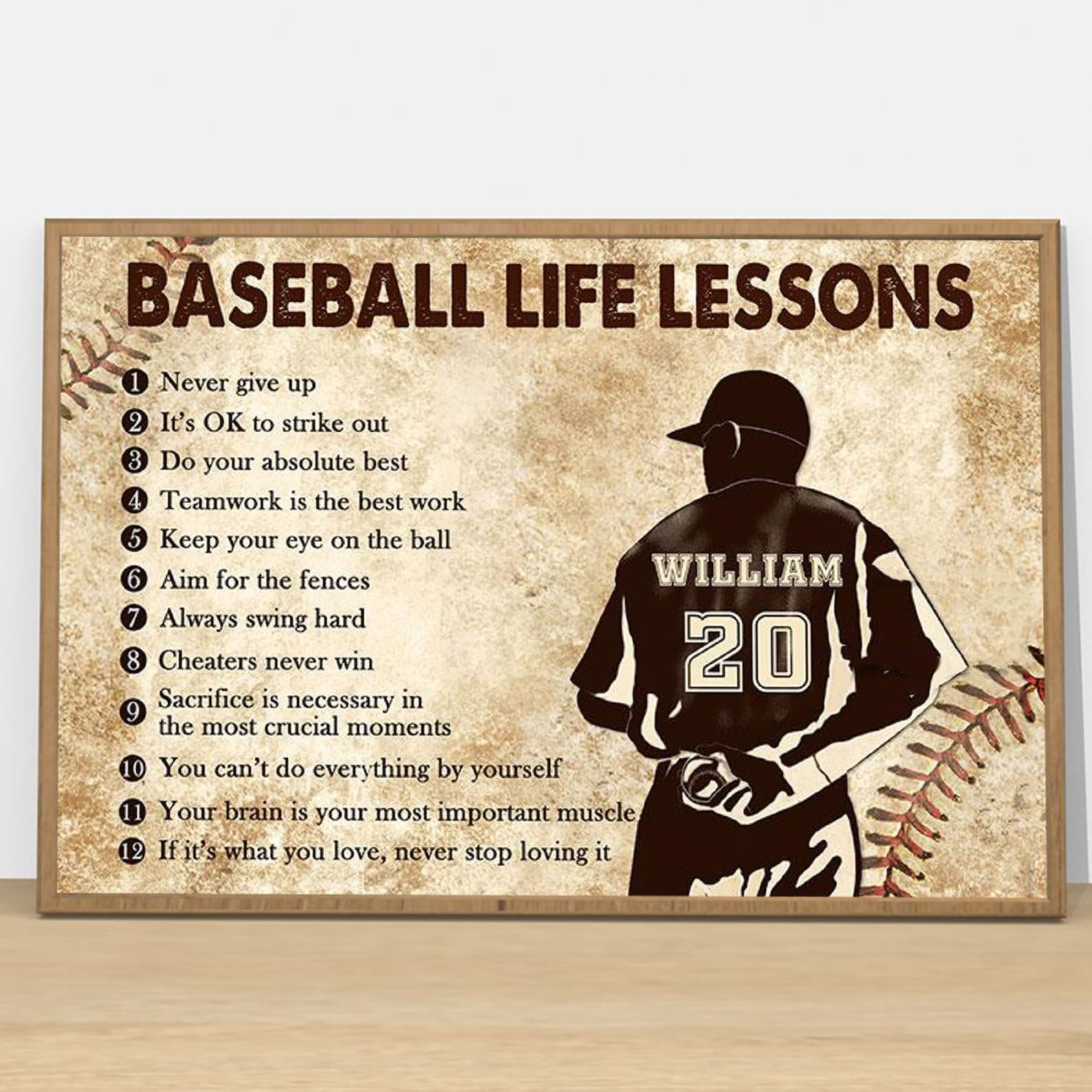 Personalised Baseball Life Lessons Never Give Up Poster | Etsy