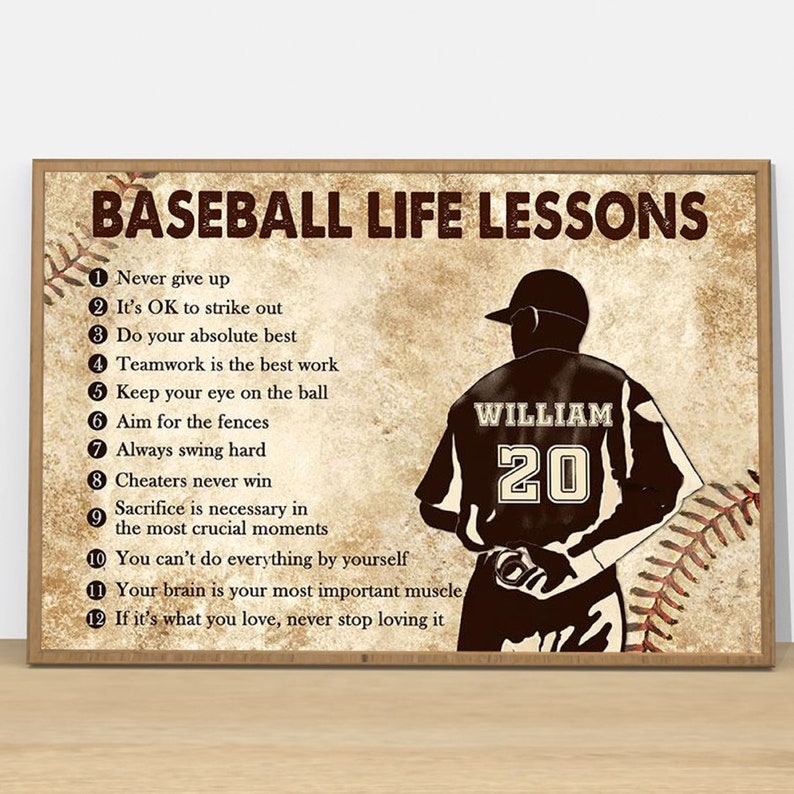 Personalised Baseball Life Lessons Never Give Up Poster Etsy