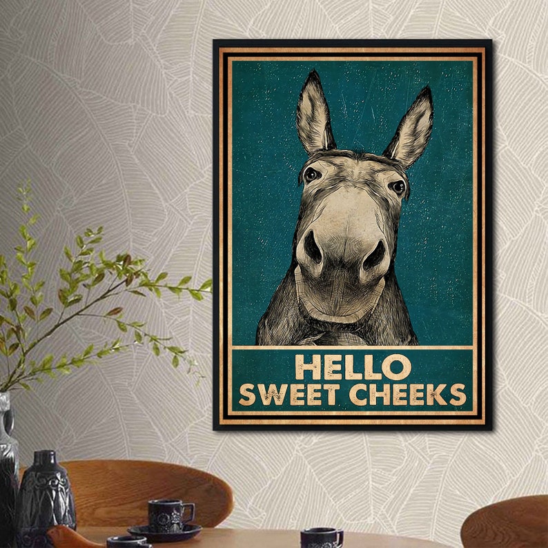 Hello Sweet Cheeks Donkey Poster, Donkey Bathroom Poster, Bathroom Wall Art, Donkey Bathroom Signs, Donkey Lover Gifts,Donkey Bathroom Print 