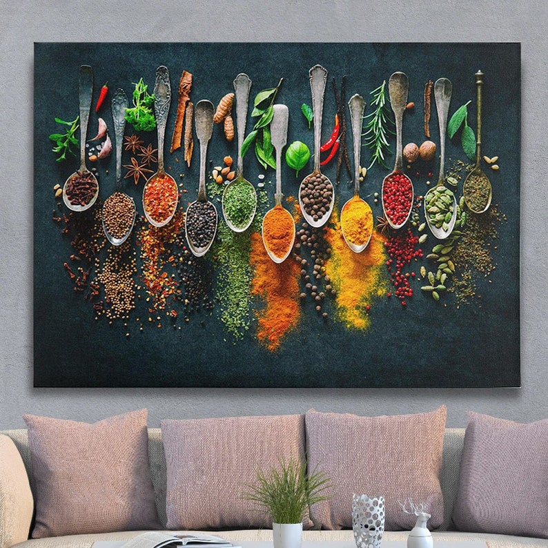 Küche Gewürze und Kräuter Leinwand Küchen Druck Koch | Etsy