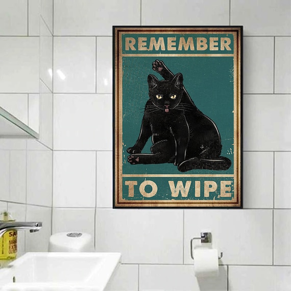 Funny Kitty Print Unframed Funny Bathroom Poster Soak Your Worries Away Poster Black Cat Cat Lover Gift Bathroom Wall Art