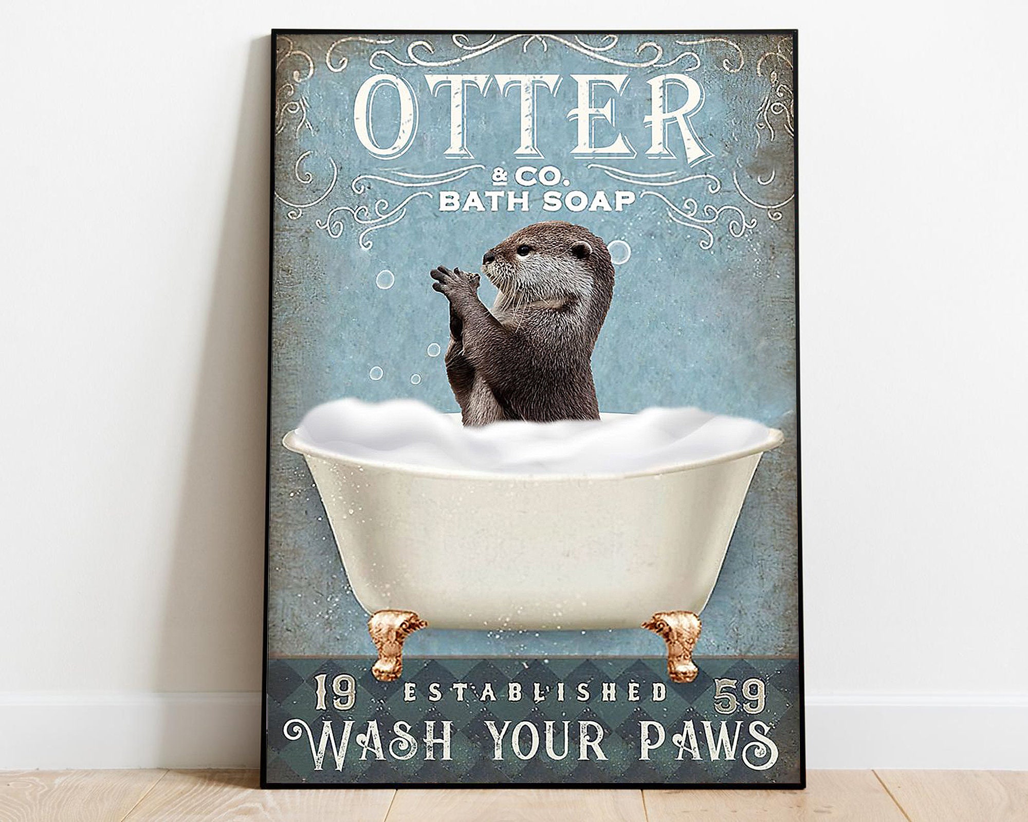 Otter & Co. Bath Soap Wash Your Paws Poster Otter Bathroom Etsy Australia