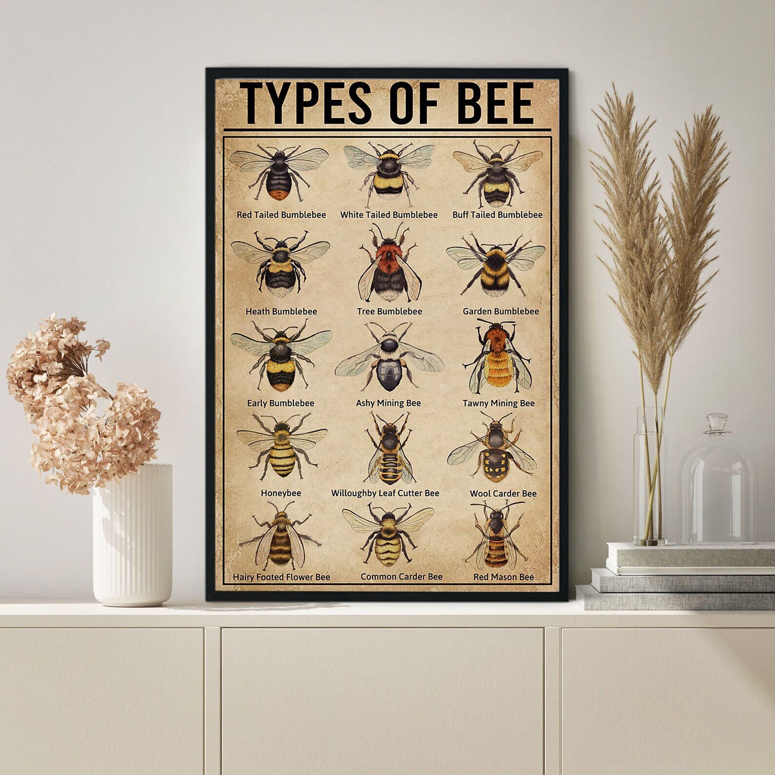 Bee Types Vertical Poster Types of Bee Poster Knowledge Etsy