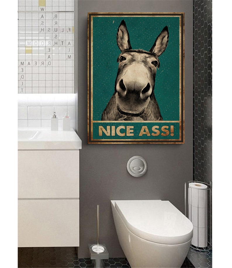 Nice Ass Donkey Canvas, Donkey Bathroom Print, Bathroom Wall Art, Donkey Bathroom Signs, Donkey Lover Gifts, Funny Donkey Toilet Decor 