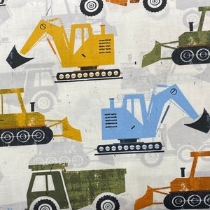 Construction Trucks Fabric, Tractors Fabric, 100% Cotton, Quilting Fabric, Fabric by the yard, Home Accents Fabric, Colorful Fabric