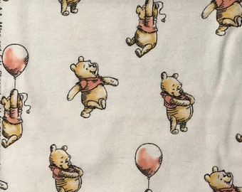 Pooh Balloon Flannel Fabric, Bear Fabric, 100% Cotton, Baby Blankets Fabric, Fabric by the yard, Nursery Accents Fabric