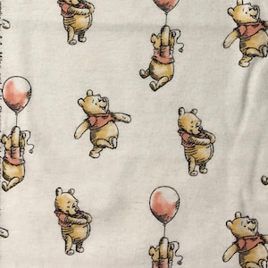 Pooh Balloon Flannel Fabric, Bear Fabric, 100% Cotton, Blankets Fabric, Fabric by the yard, Nursery Accents Fabric,