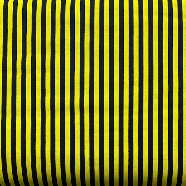 Bee Striped Fabric, Pattern Fabric, 100% Cotton, Quilting Fabric, Fabric by the yard, Apparel Fabric, Yellow & Black Colored