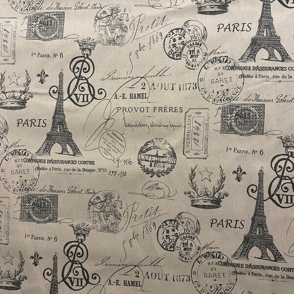 Steel Drake French Stamp Fabric, Printed Designs, 100% Cotton, Duck Cloth, Home accents fabric, Accessories Fabric