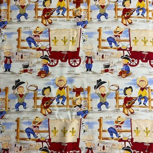 Lil Cowpokes Scene Fabric, Country-Themed, 100% Cotton, Apparel Fabric, Fabric by the yard, Home accents fabric