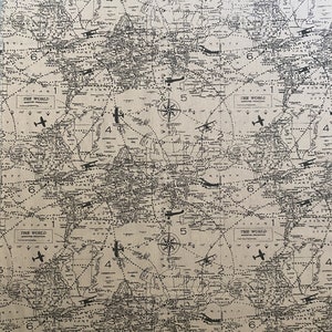 Natural Air Traffic Printed Fabric, World Map, 100% Cotton, Duck Cloth, Home accents fabric, Fabric by the yard, Accessories Fabric