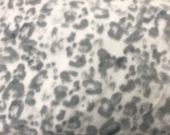Gray Leopard Fleece Fabric, Soft Animal Print, 100% Polyester, Tie-Blankets, Fabric by the yard