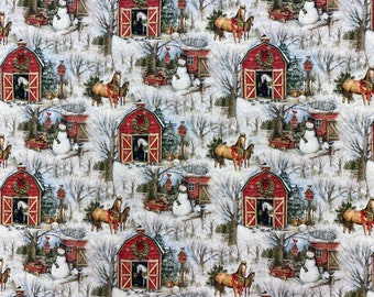 Barnyard Beauty Fabric, Christmas Fabric, 100% Cotton, Stockings Fabric, Fabric by the yard, Home Accents Fabric, Seasonal & Holiday