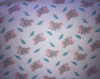 Baby Elephant Knit Fabric, Feather Toss, Cotton Spandex, Nursery Apparel