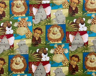 Jungle Babies Cotton Calico Fabric, Safari Print, Nursery Accents, Quilting, Fabric by the yard