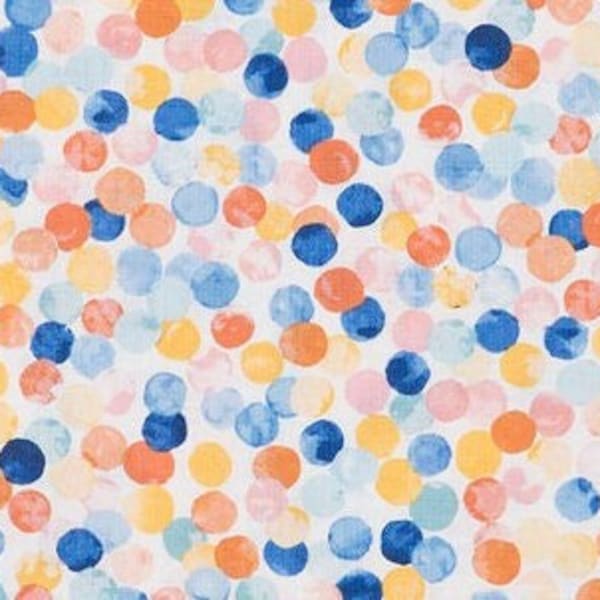 Coral Navy Dots Fabric, Spotted Fabric, 100% Cotton, Quilting Fabric, Fabric by the yard, Apparel Fabric, Multi-Colored