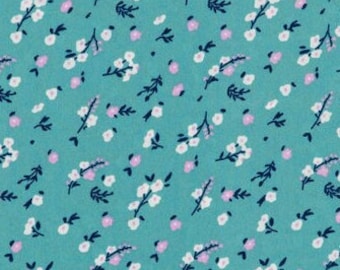 Purple, White & Teal Floral Fabric, Flowers Print, Polyester, Apparel, Accessories, Spring, By the yard, Seasonal
