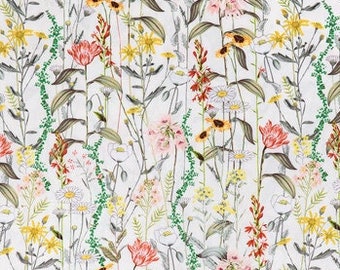 Stemmed Vintage Floral Cotton Calico Fabric, Botanical Print, Quilting, Home Accents, By the yard