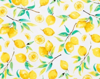 Painterly Lemons Knit Fabric, Cotton Spandex Blend, Apparel, Home Accents, 2-4 way stretch