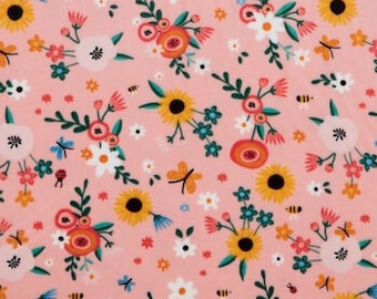 Garden Minky Fleece Fabric, Pink Floral Print, 100% Polyester