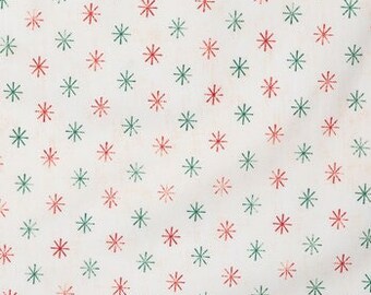 Red & Green Starburst Fabric, Christmas Fabric, 100% Cotton, Duck Cloth, Ornaments Fabric, Holiday, Snowflakes