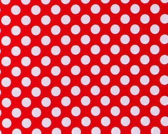 Red & White Polka Dot Fabric, Spotted Fabric, 100% Cotton, Apparel Fabric, Fabric by the yard, Accessories Fabric,