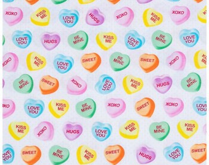 Candy Hearts Fabric, Valentines Day Fabric, 100 Cotton, Apparel Fabric