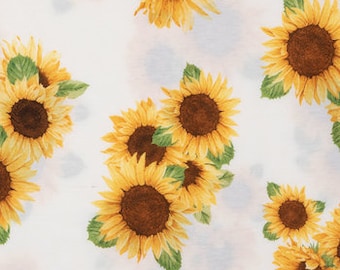 Sunflower Floral Knit Fabric, Polyester Spandex Blend, Apparel, Accessories, Fabric by the yard