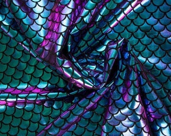 Mermaid Scales Knit Fabric, Mythical Print, Polyester Spandex Blend, Costume, Apparel, By the yard