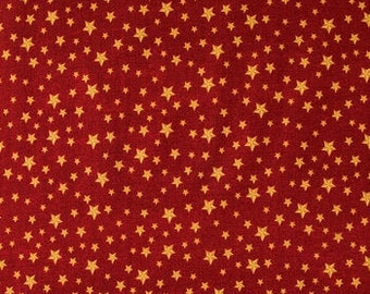 Stars On Red Fabric, Celestial Fabric, 100% Cotton, Apparel Fabric, Fabric by the yard, Quilting Fabric, Yellow-Gold & Gold Colors