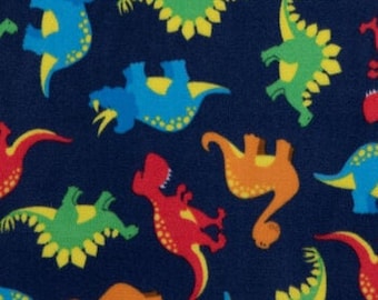Multi-Color Dinosaurs Fleece Fabric, Blue Animal Print, Tie Blankets, Home Accents