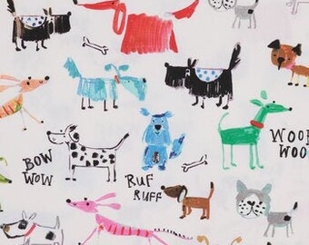 Sherbet Bow Wow Fabric, Dogs Fabric, 100% Cotton, Duck Cloth, Home accents fabric, Fabric by a yard, Accessories Fabric, Colorful & Animals