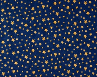 Stars On Navy Fabric, Celestial Fabric, 100% Cotton, Apparel Fabric, Fabric by the yard, Quilting Fabric, Yellow-Gold & Gold Colors