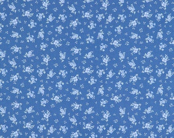 Dark Blue Floral Cotton Calico Fabric, Botanical Print, Quilting, Home Accents, Fabric by the yard