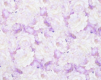 Purple & Gold Floral Cotton Calico Fabric, Botanical Print, Quilting, Home Accents, Fabric by the Yard